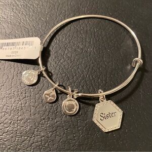 NWT Alex and Ani Women's Because I Love You Sister Charm Bangle Bracelet Silver
